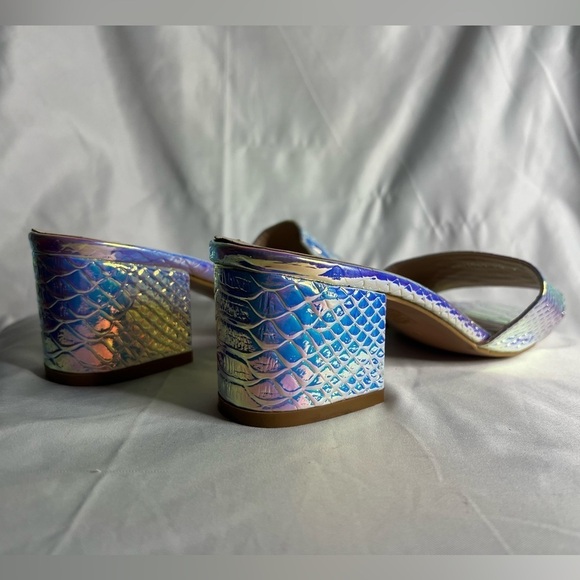 Dolls Kill Holographic Iridescent Pure Prismatic Poison Snake Block Heel Sandals - Picture 11 of 15